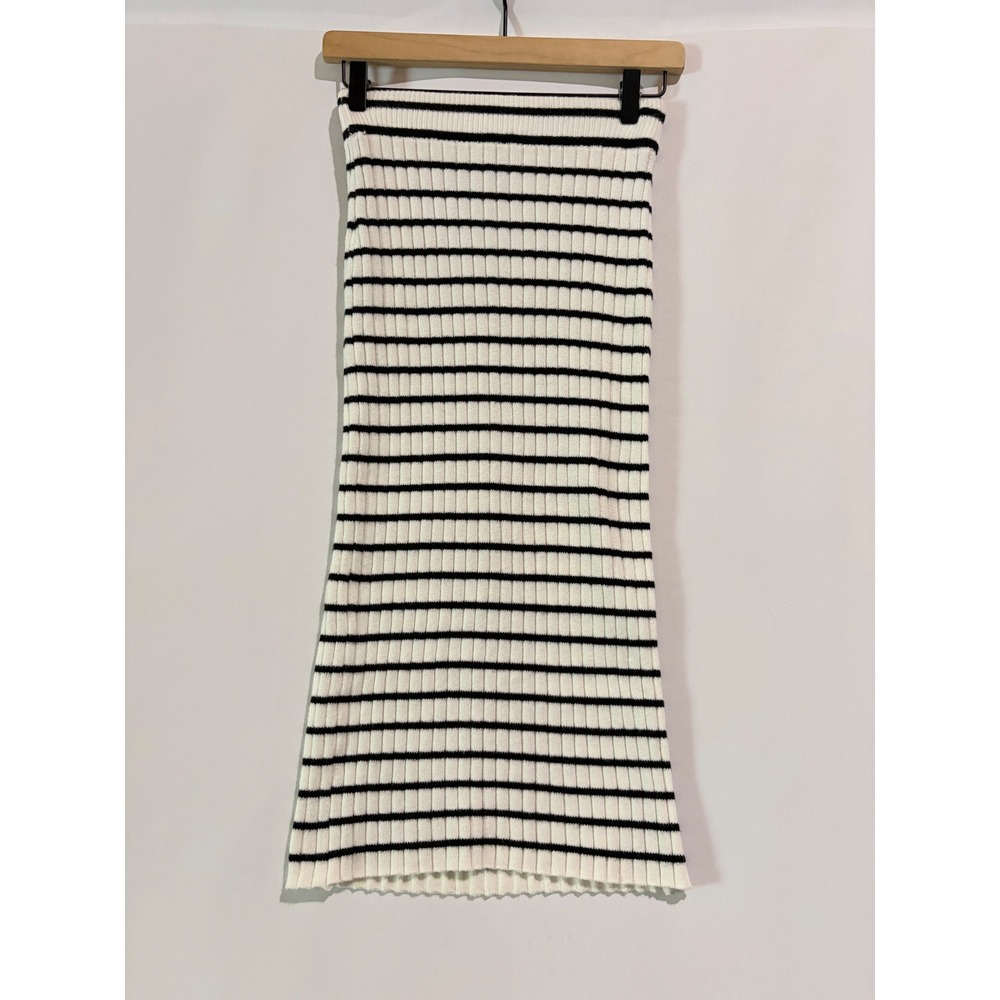 Universal Thread Striped Ribbed Knit Midi Skirt Black Cream XS Clean Girl Casual